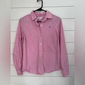 Vineyard Vines Button Down Womens 2 Pink White Gingham Long Sleeve Top Small